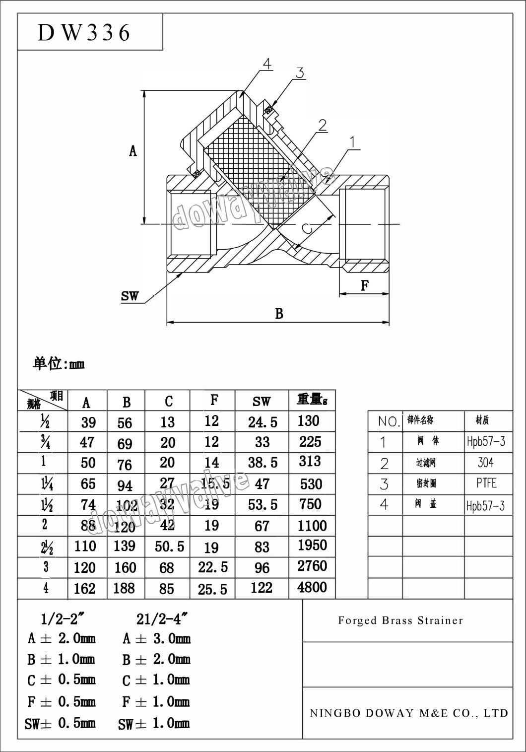 Pn20 Design Brass Y Strainer with SS304 Filter
